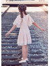 Flutter Sleeves Blush Pink Lycra Lace Short Flower Girl Dress